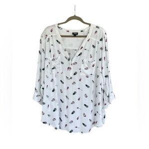 Torrid Harper Blouse Womens Size 3/3X White Tropical Skull Pineapple Top